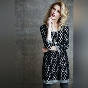 Anthropologie Moth Women's Petite Black Knit Sweater Stitched‎ Tunic Dress